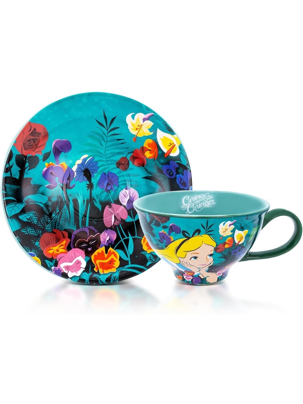 Disney Alice Floral Teal Teacup and Saucer Set NIB